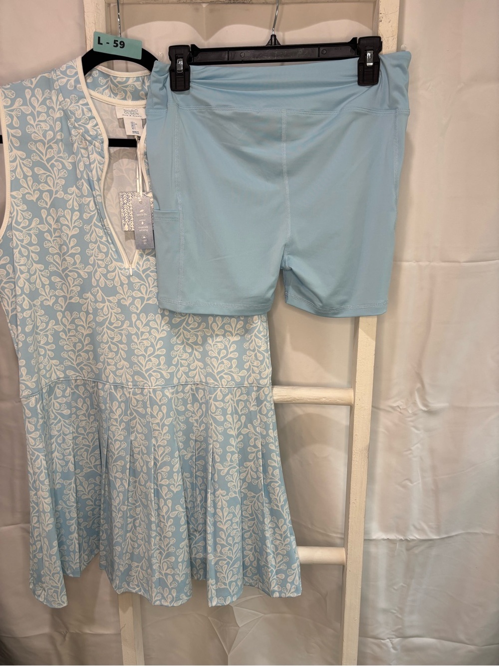 Sigrid Olsen Sky Blue and White Sleeveless V-Neck Printed Dress - Picture 5 of 6